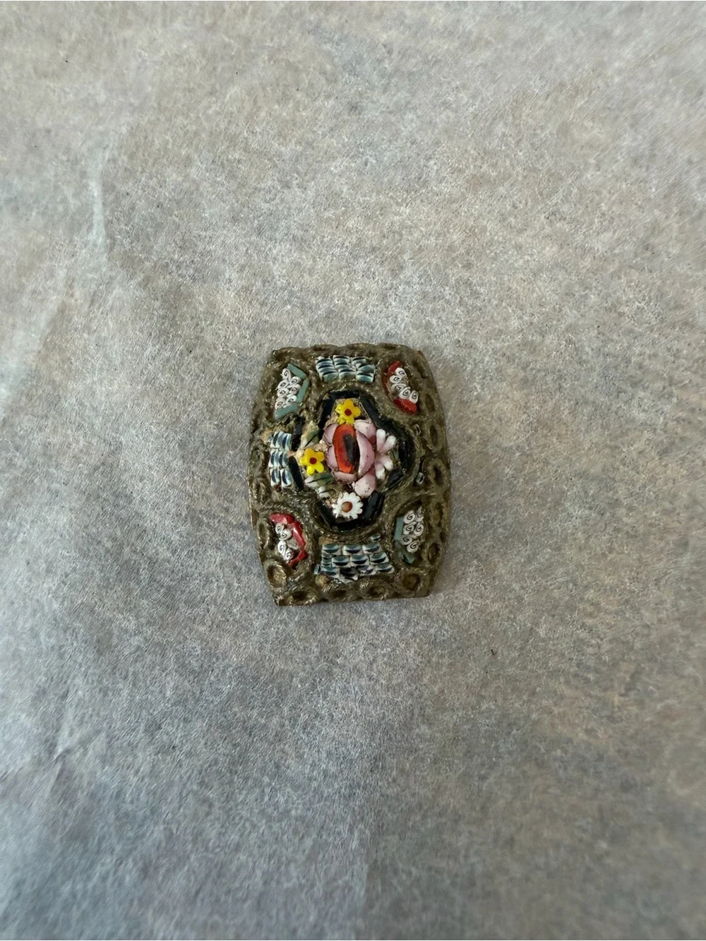 Vintage Italian Micro Mosaic Floral Brooch Component Made In Italy Rectangle